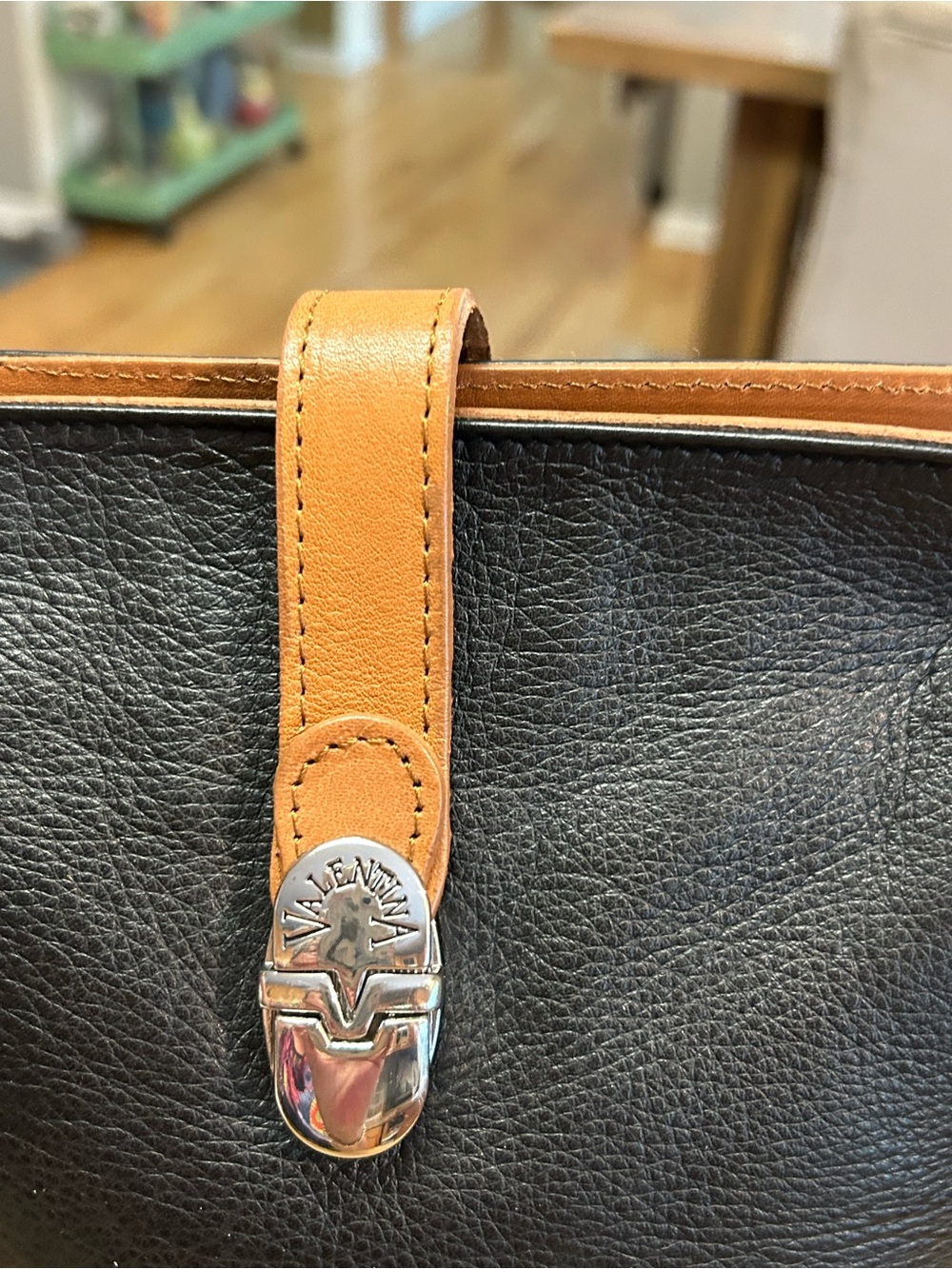 Valentina Leather Bucket Crossbody Bag in Black and Tan - Picture 3 of 16